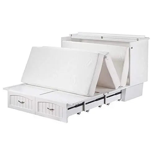 BOWERY HILL Queen-Sized Murphy Bed with Charging Station & Foldable Mattress White
