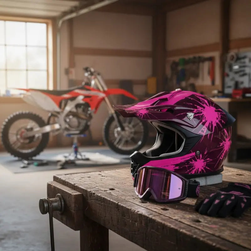 Youth Motorcycle Helmet Set Featuring Full-Face Protection, Goggles & Gloves