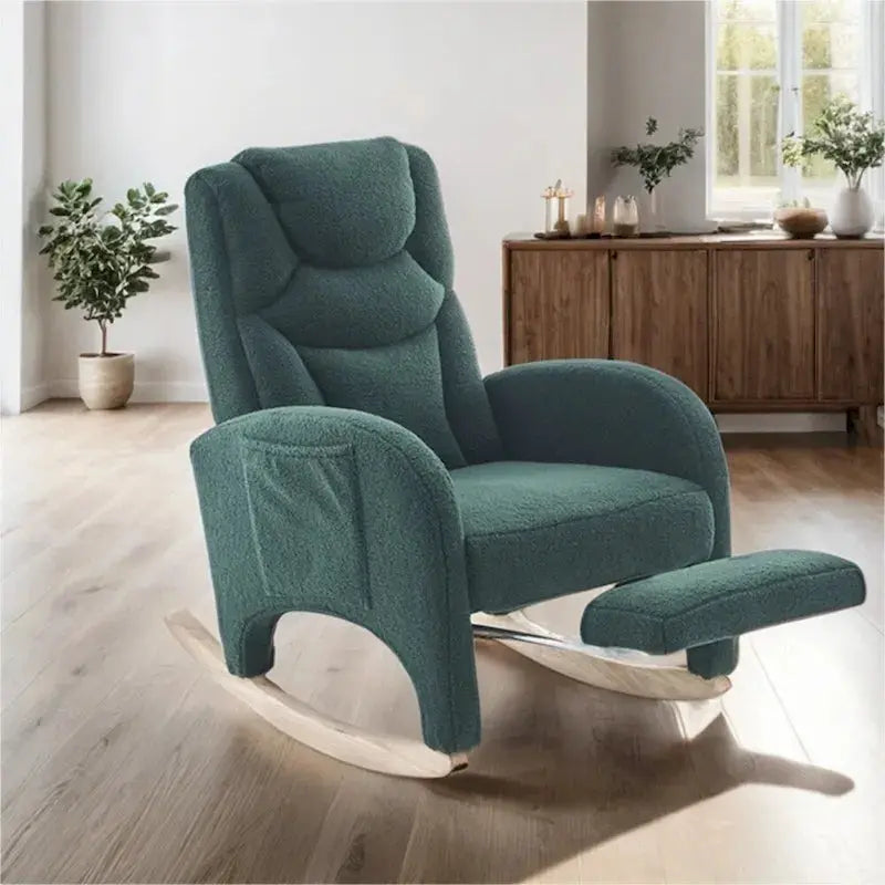 Ergonomic Fabric Rocking Chair for Nurseries Height-Adjustable Footrest Included