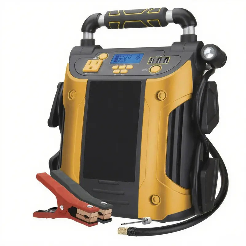 All-in-One Jump Starter Power Station 1200A Peak, 500W Inverter, and 120 PSI Air Compressor