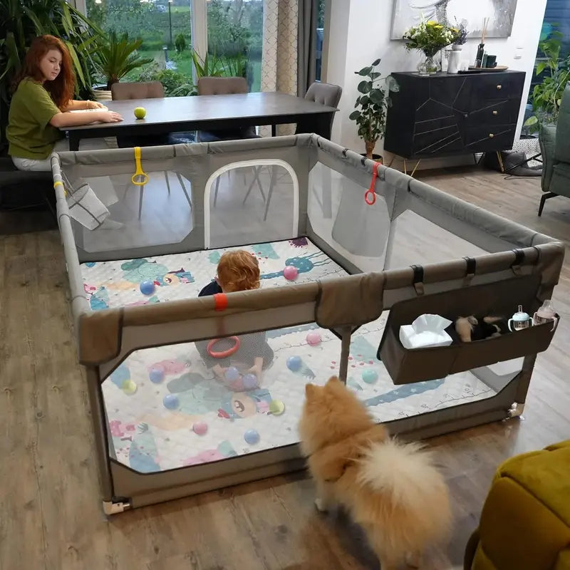 Extra-Large BPA-Free Baby Playpen (75″ x 59″) Sturdy, Gap-Free Indoor/Outdoor Play Yard with Included Storage Bag (Grey)