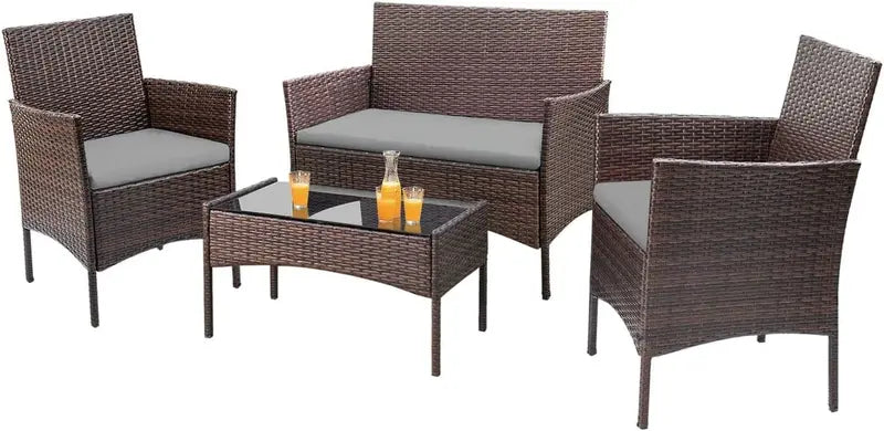 Homall 4-Piece Indoor-Outdoor Rattan Patio Set Brown & Beige Woven Seating