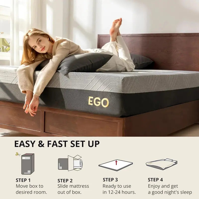EGOHOME 14″ King Size Cooling Gel Memory Foam Mattress CertiPUR-US Certified, Made in USA, Therapeutic Medium Support