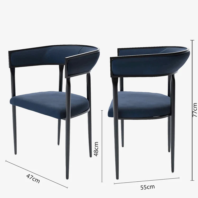 Chaise de salle manger design dossier arrondi velours bleu marine Aurore
