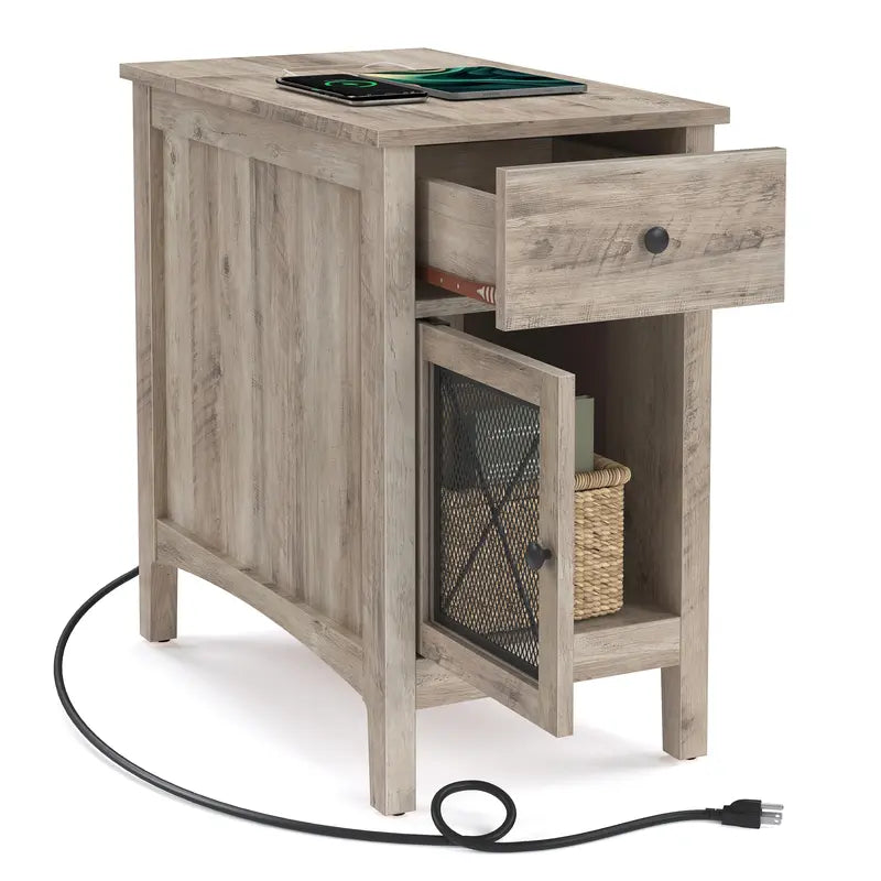 Charging Side Table End Table with USB Ports, Outlets & Nightstand Storage