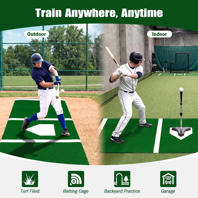 10-Foot by 3.8-Foot Baseball Batting Mat with 15mm Artificial Turf for Indoor/Outdoor Training