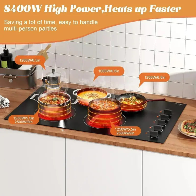 Karinear 30-Inch 4-Burner Ceramic Electric Cooktop Sleek Built-in Radiant Stove Top for Modern Kitchens