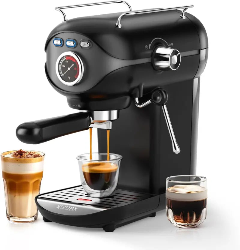 Compact 20-Bar Espresso Machine with Precise Temperature Control and Steam Milk Frother