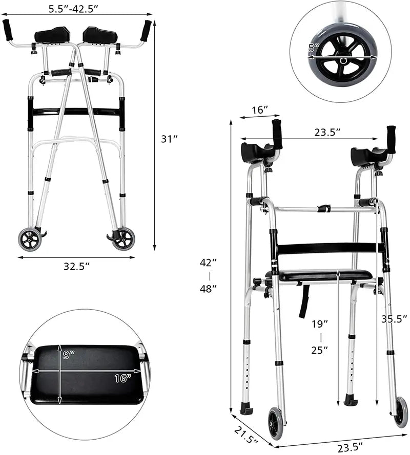 Lightweight Aluminum Foldable Walker Durable Rehab Support Frame
