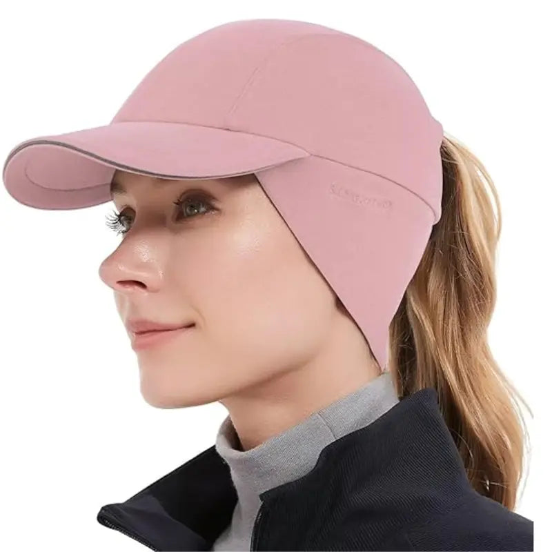 Women’s Fleece Ponytail Hat Ear-Warming Winter Cap with Reflective Trim