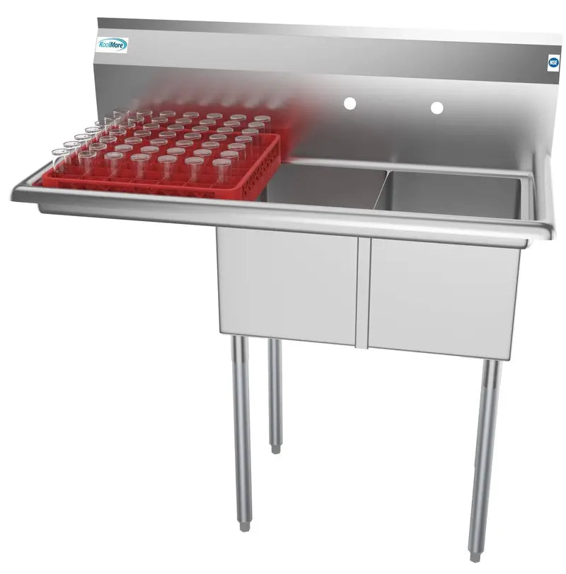 43-Inch Freestanding Two-Compartment Sink Stainless Steel with Drainboard (Silver Finish)