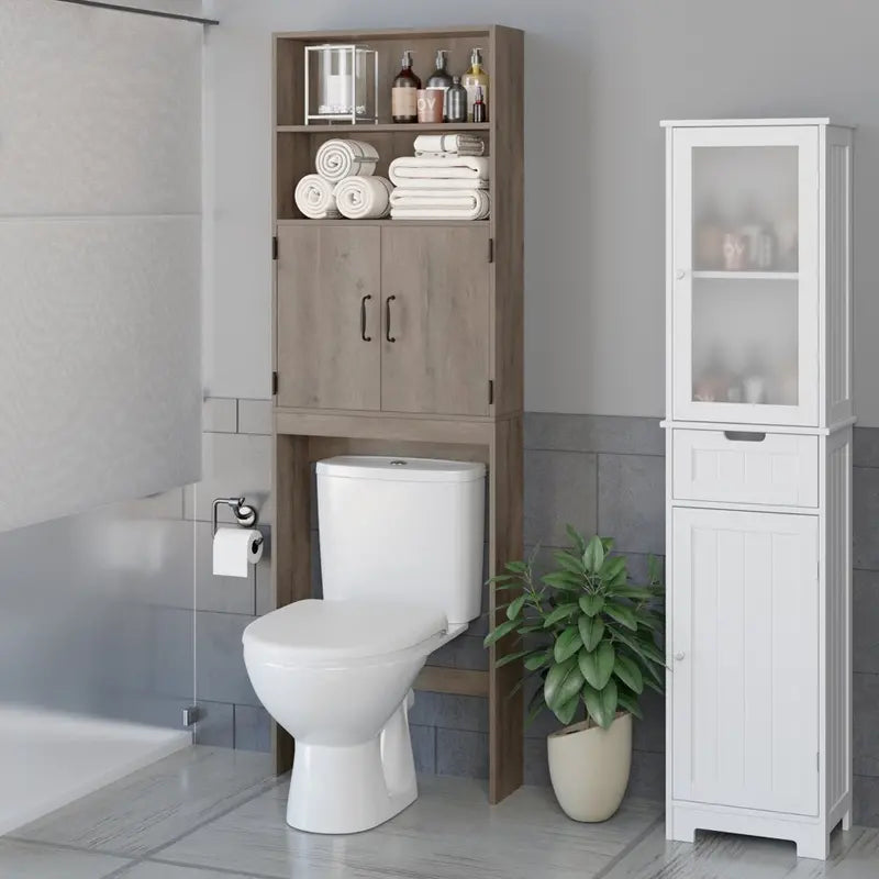 Homfa over Toilet Storage Rack, Bathroom Storage Cabinet over Toilet with 4-Tier Shelves and 2 Doors
