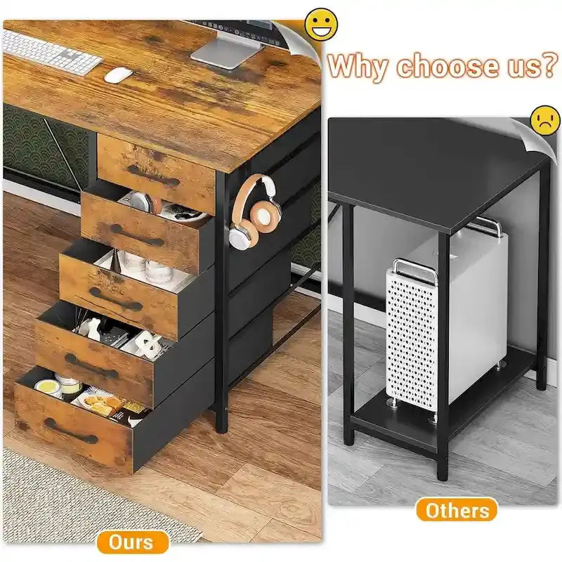 L-Shaped Gaming Desk with Pegboard Wall System, 5-Drawer Storage & Shelf Unit