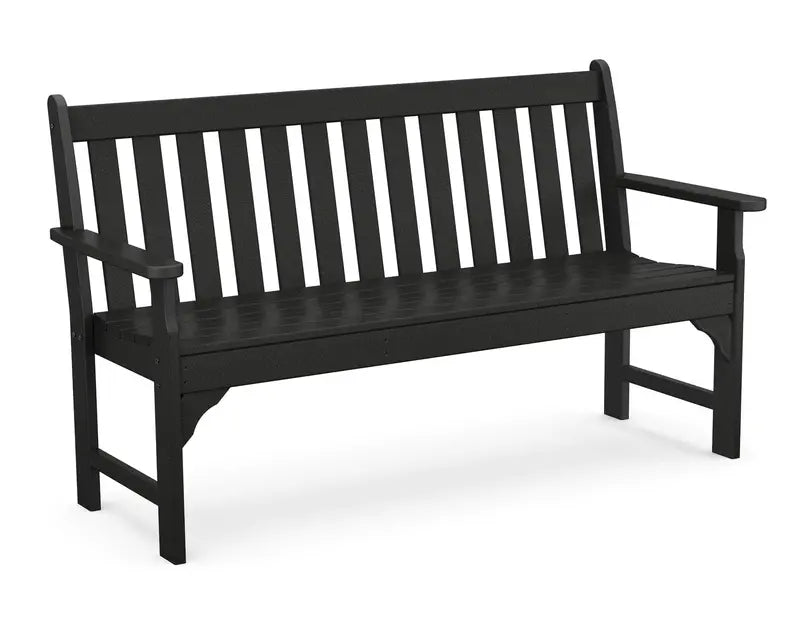 5-Foot Vineyard-Style Outdoor Bench Sleek Black Powder-Coated Metal Seating for Patios & Gardens