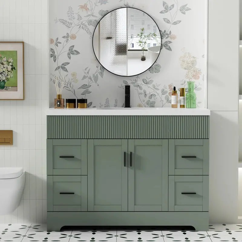 Wavy Line Bathroom Vanity Set 30″, 36″, 48″ Options with Pre-Installed Sink & Faucet