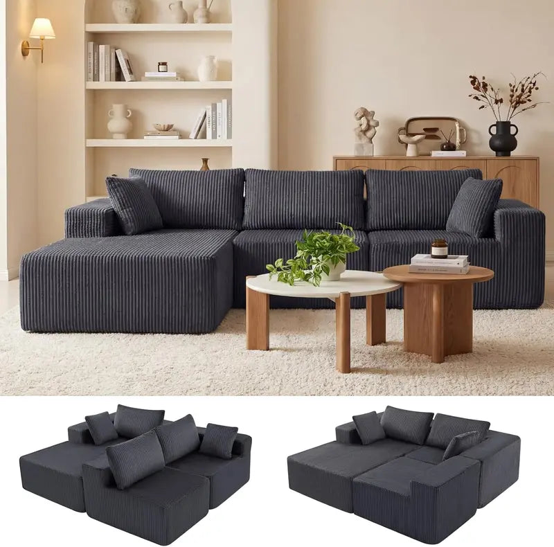 DUMOS Cloud Sectional Sofa 108″ Boneless L-Shaped Modular Couch in Grey (Left Chaise)