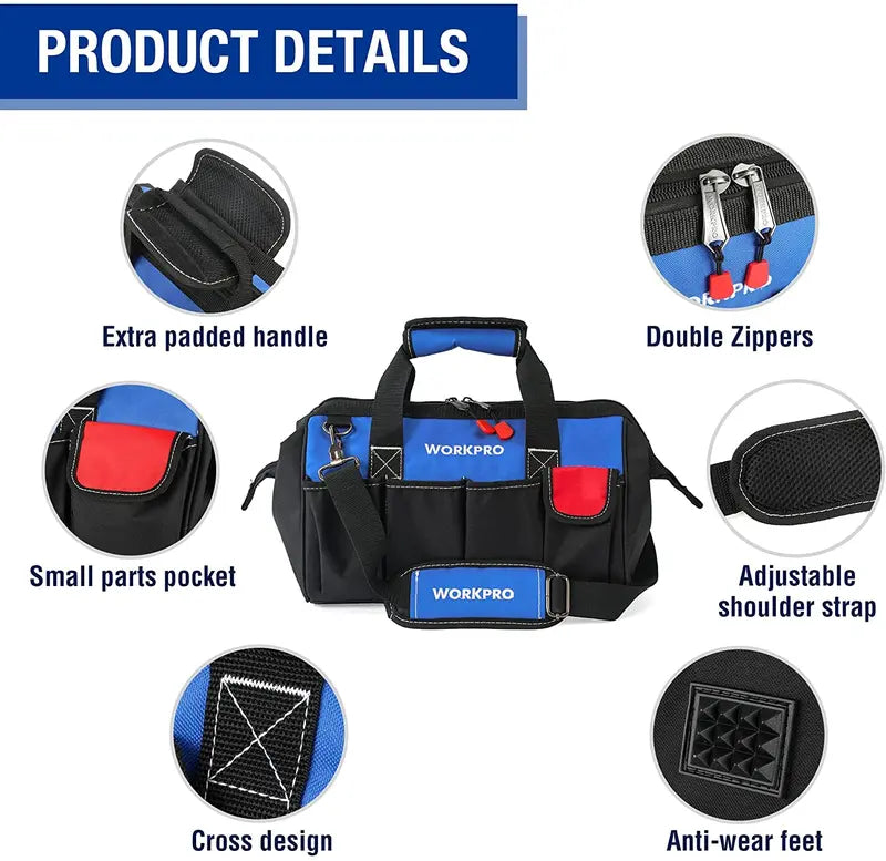 WORKPRO 14″ Multi-Pocket Tool Bag with Adjustable Shoulder Strap