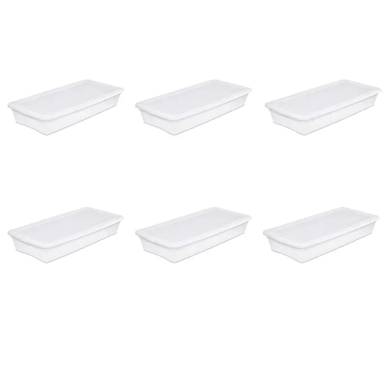 41-Quart White Plastic Storage Box Pack of 6