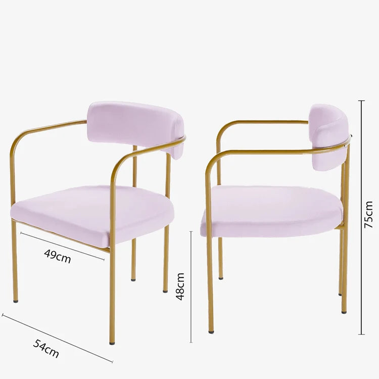 Chaise de salle manger tapiss e avec accoudoirs velours rose clair Barbara