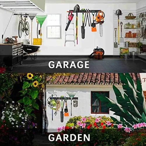 Heavy-Duty Wall-Mounted Garage Tool Rack with 6 Hooks & 3 Boards Powder Coated Steel for Broom, Mop, Rake & Shovel Storage
