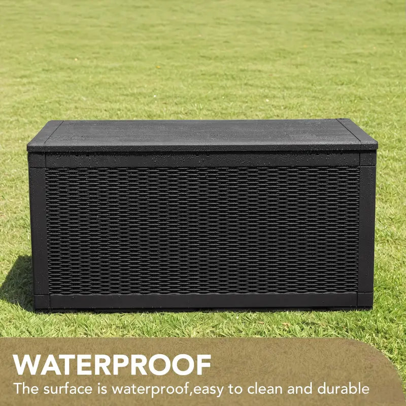 Devoko 100 Gallon Waterproof Resin Deck Box, Rattan Design, Durable Storage & Seating