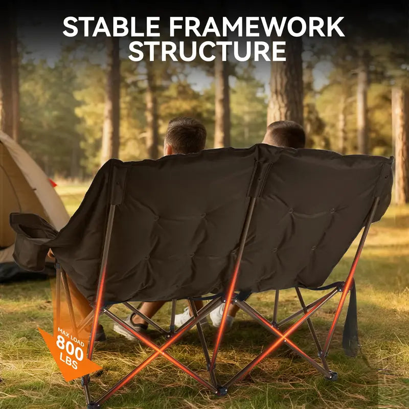 Low-Profile Double Camping Loveseat High-Back Support, 800 lb Rating, Cup Holders & Carry Bag