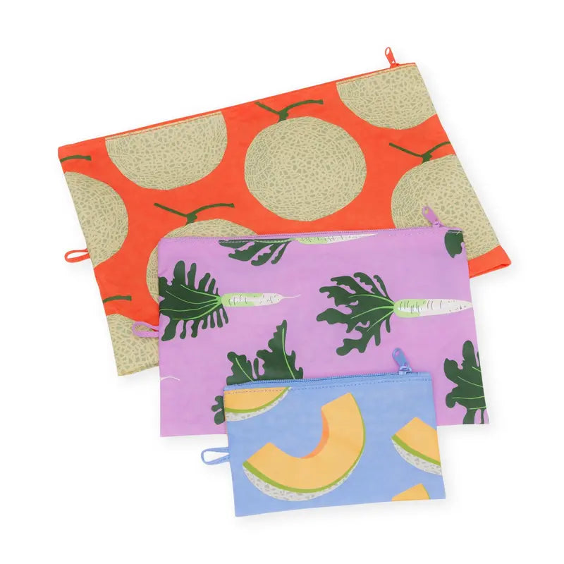 Baggu Recycled Nylon Go Pouch Set of 3 Japanese Produce Collection