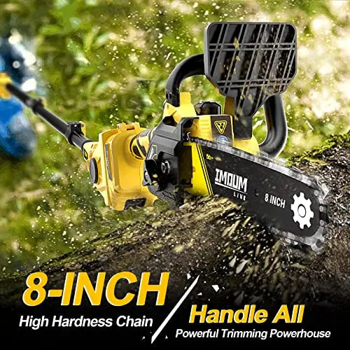 2-in-1 Brushless Pole Saw Mini Chainsaw, IMOUMLIVE 8 Cutting Cordless Power Pole Saw for Wood Cutting, Trimming