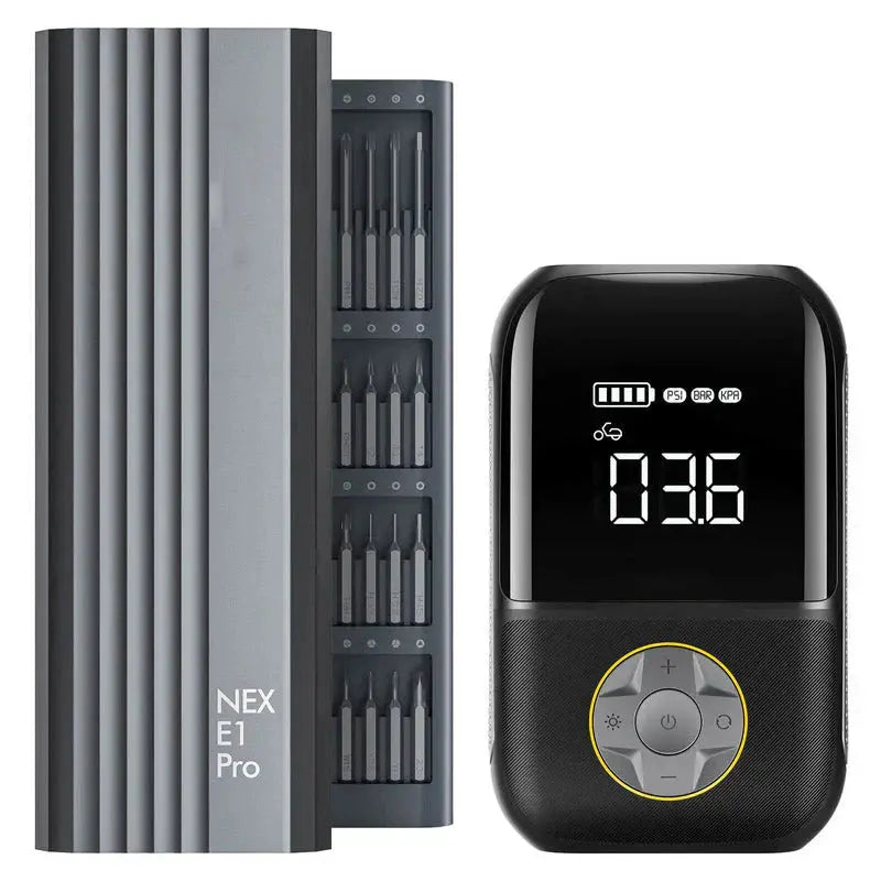 Dual-Function E1 PRO Screwdriver & Tire Inflator Precision Electric Driver with Integrated 12V Air Pump