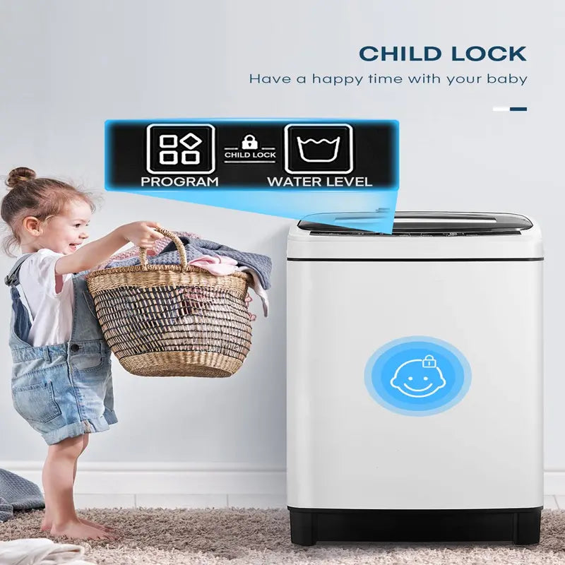 AICOOK Compact Full-Automatic Washing Machine 1.54 Cu.Ft, 8 Wash Programs, LED Control Panel