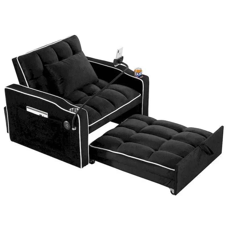 Convertible Sleeper Chair Adjustable Pull-Out Sofa Bed with Upholstered Lounge Design