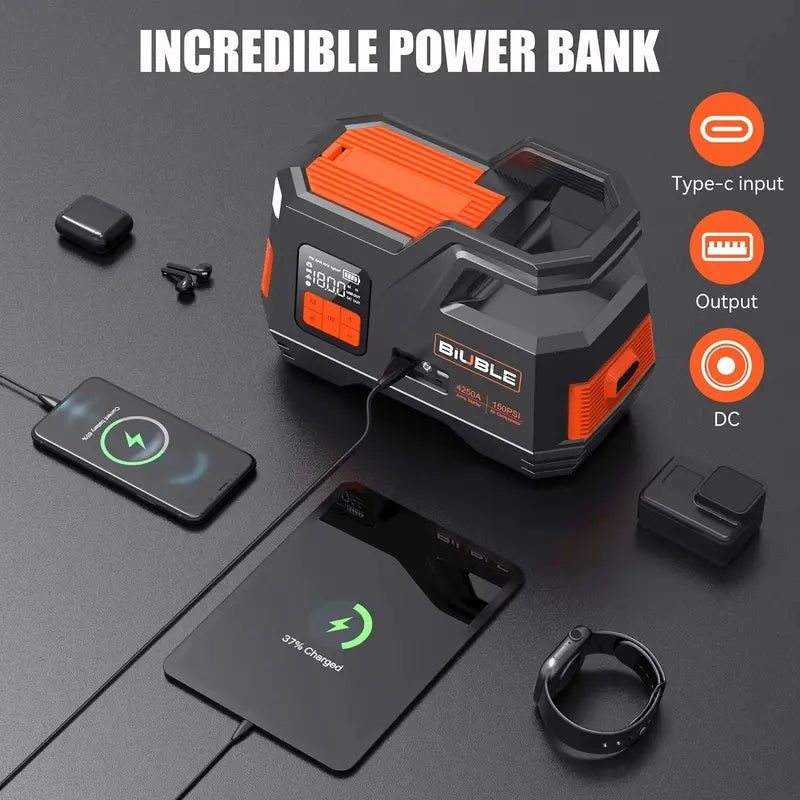 4500A Peak Car Jump Starter with Integrated 150 PSI Air Compressor Supports Gas Engines up to 10.0L and Diesel Engines