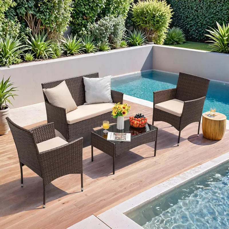 Homall 4-Piece Patio Furniture Set — All-Weather Wicker Chairs with Comfort-Focused Cushioning