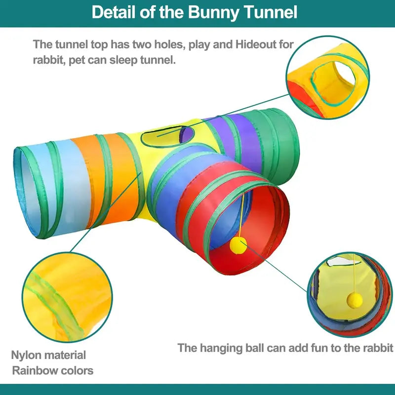 PetPlay Rabbit Tunnel & Chew Toy Set Durable Polyester, Dental Health, Space-Saving, For Rabbits & Rodents