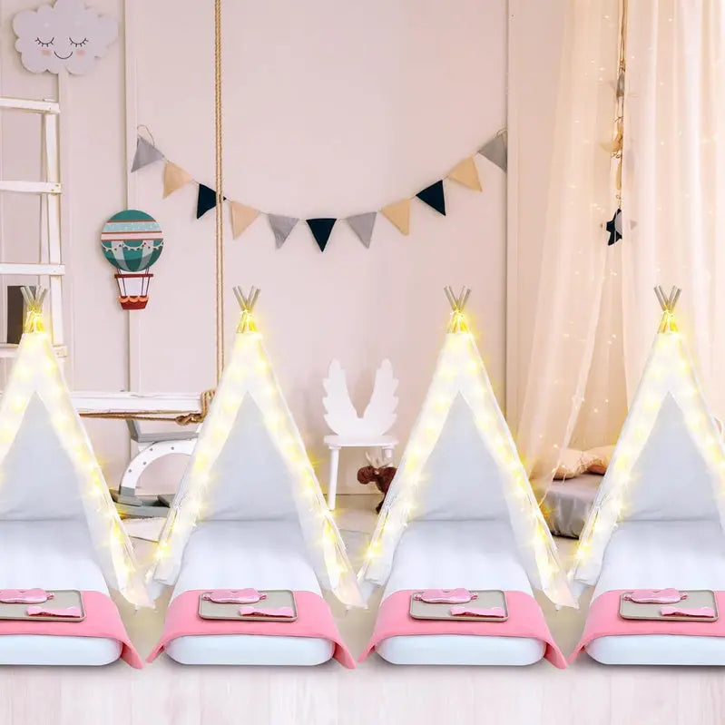 Windyun 8-Piece Kids Teepee Tent Set Portable White Play Tent for Sleepovers, Parties & Indoor Camping