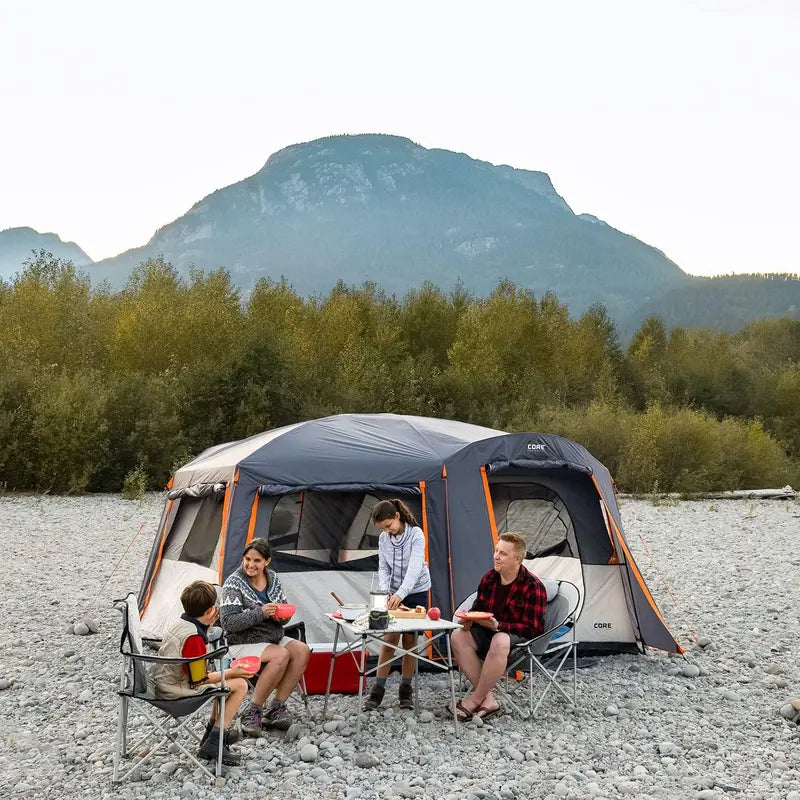 CORE Multi-Room Straight-Wall Cabin Tents Spacious 1012 Person Options for Car Camping and Extended Outdoor Trips