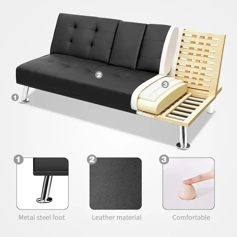 Homall Futon Sofa Bed Convertible Lounge Couch with Cup Holders, Removable Pillows, and Dual-Function Design