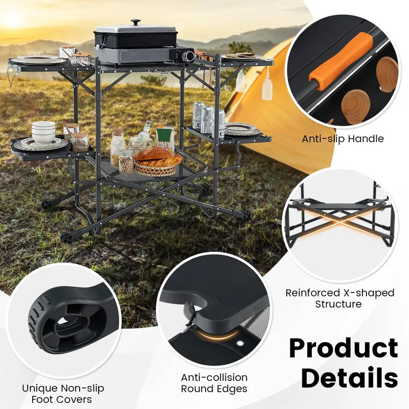 Folding Aluminum Camping Cooking Table Compact Outdoor Grill and Prep Station