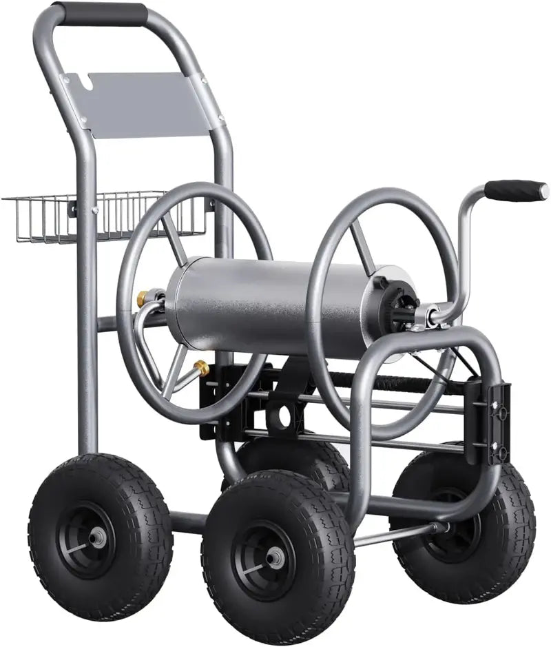 Heavy-Duty Hose Reel Cart Mobile Industrial Unit with 250-Foot 5/8″ Hose Capacity & Guide System