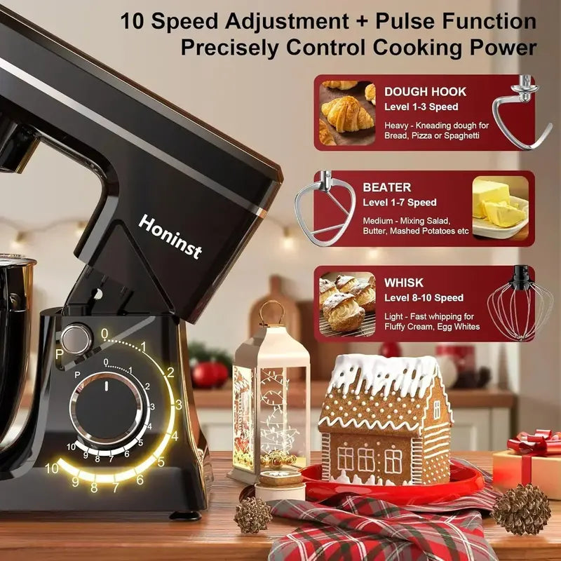 10-Setting Tilt-Head Stand Mixer with 6-Quart Stainless Steel Bowl & 8-in-1 Splash Guard