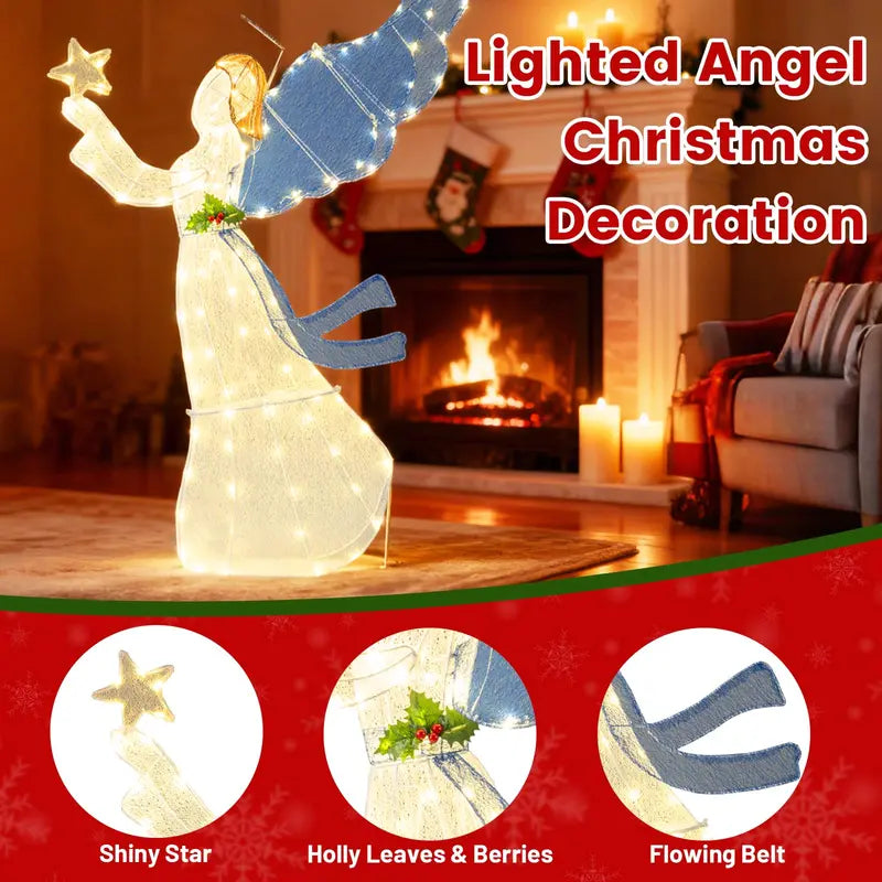 5-Foot Illuminated Angel Ornament Glowing Star Halo and Expansive Wing Design