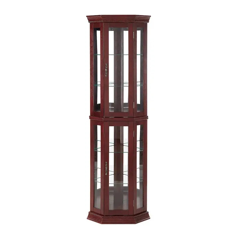 Corner Display Curio Cabinet Tempered Glass Shelves, Mirrored Back, Built-in Lighting