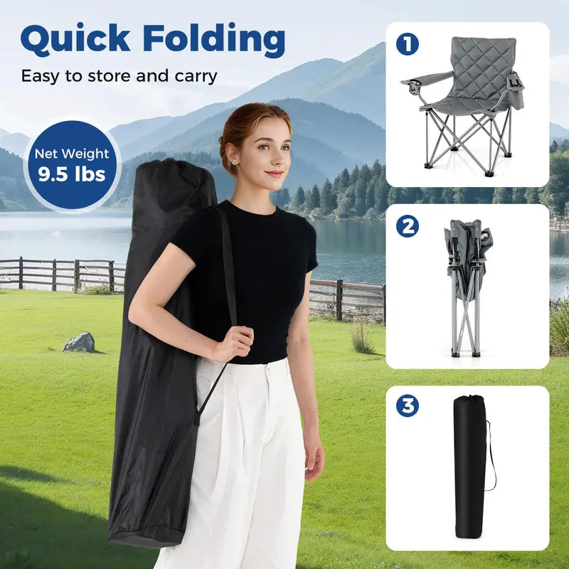 All-Terrain Outdoor Folding Chair 500 lb Capacity with Built-In Cooler Pouch & Cup Holder