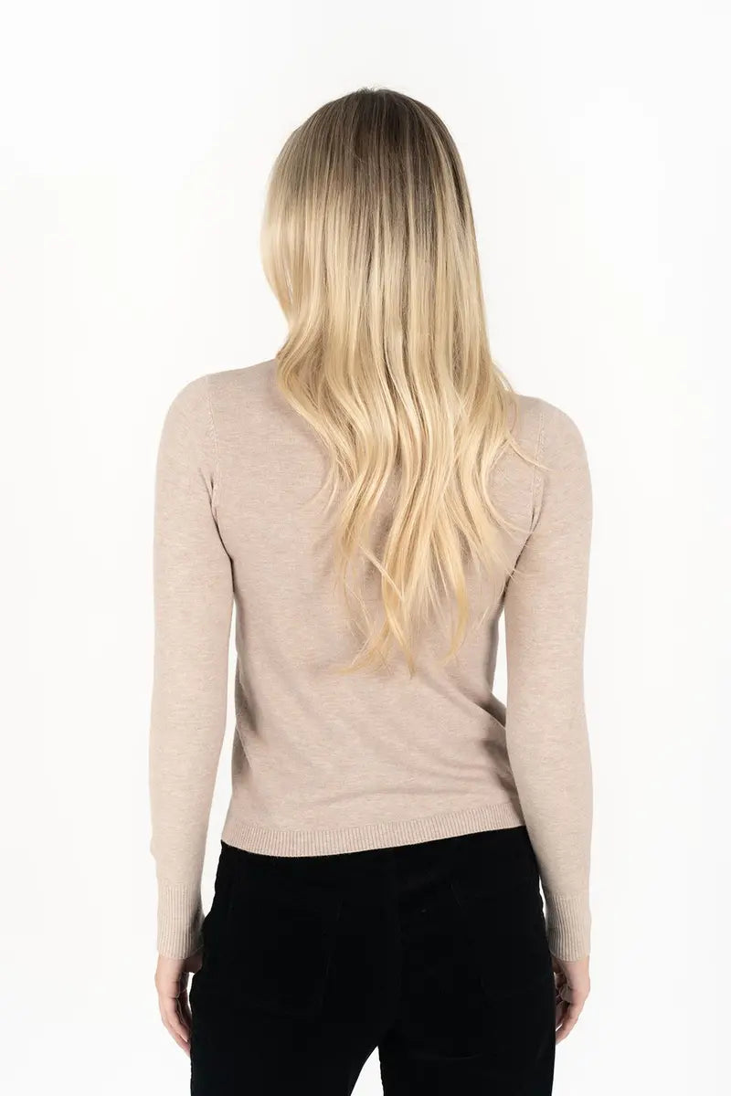 Khaki Ribbed Turtleneck Sweater Fitted Long-Sleeve Knit Top