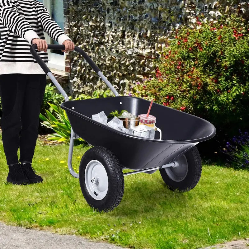 Dual-Wheel Heavy-Duty Garden Utility Cart 330-Pound Capacity All-Terrain Wheelbarrow