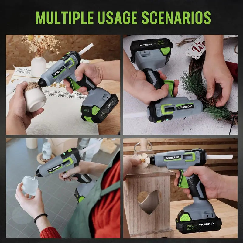 WORKPRO 20V Cordless Hot Glue Gun Kit Includes 12 Glue Sticks & 2.0Ah Lithium-Ion Battery