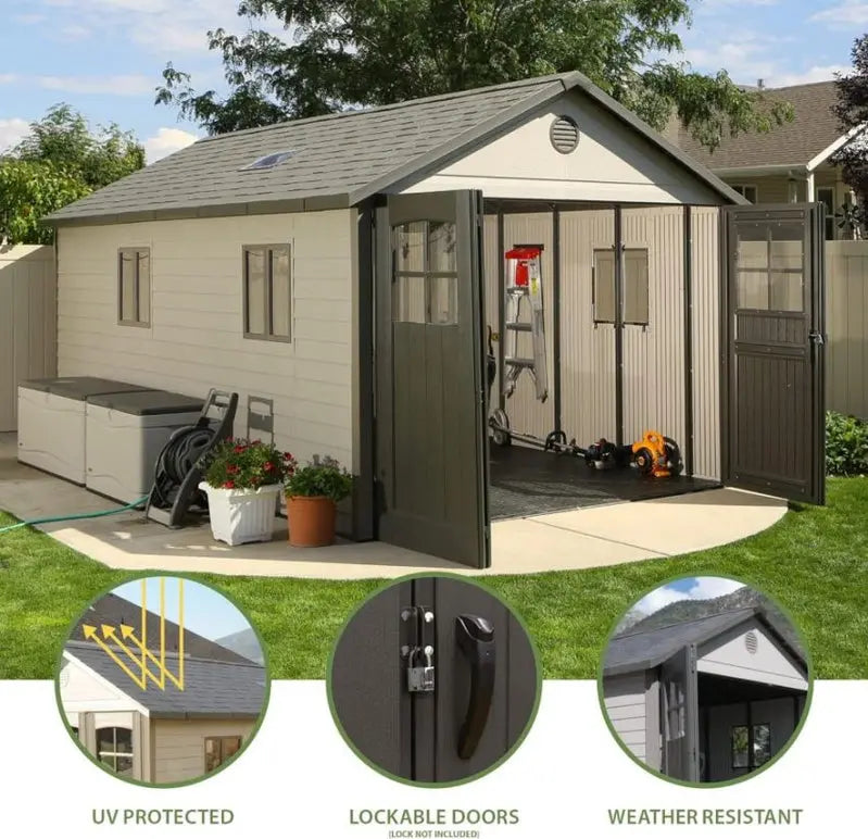 Lifespan 11′ x 18.5′ Outdoor Storage Shed Desert Sand Resin Design