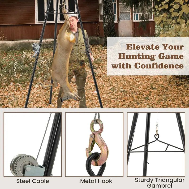 600-LB Tripod Game Hoist Hunting Deer Lifting System with Adjustable Gambrel and Winch