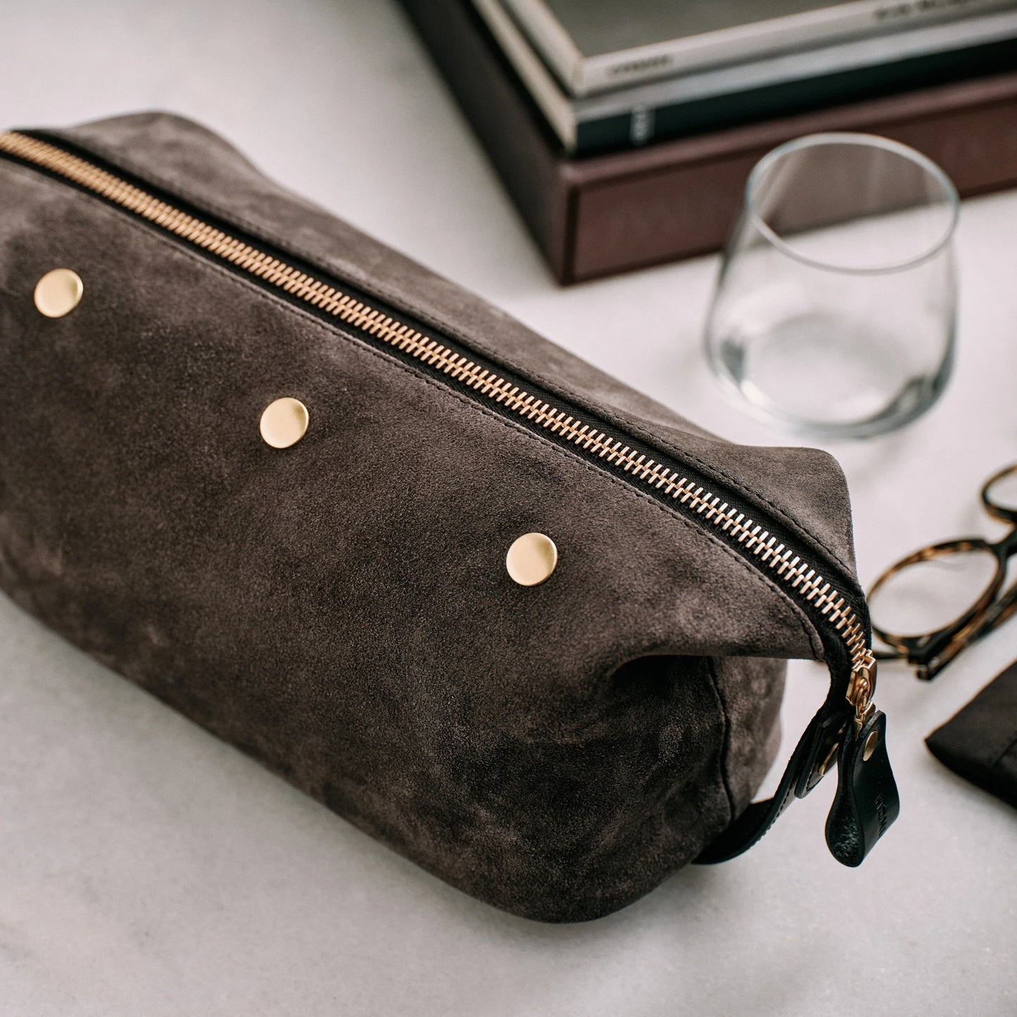 Suede Wash Bag / Dopp Kit - Storm Grey