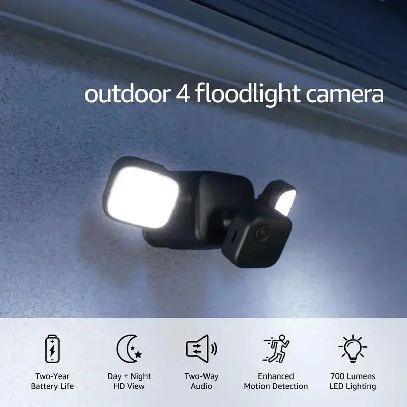 Wire-Free Outdoor Floodlight Security Camera 4-Spot Smart Surveillance